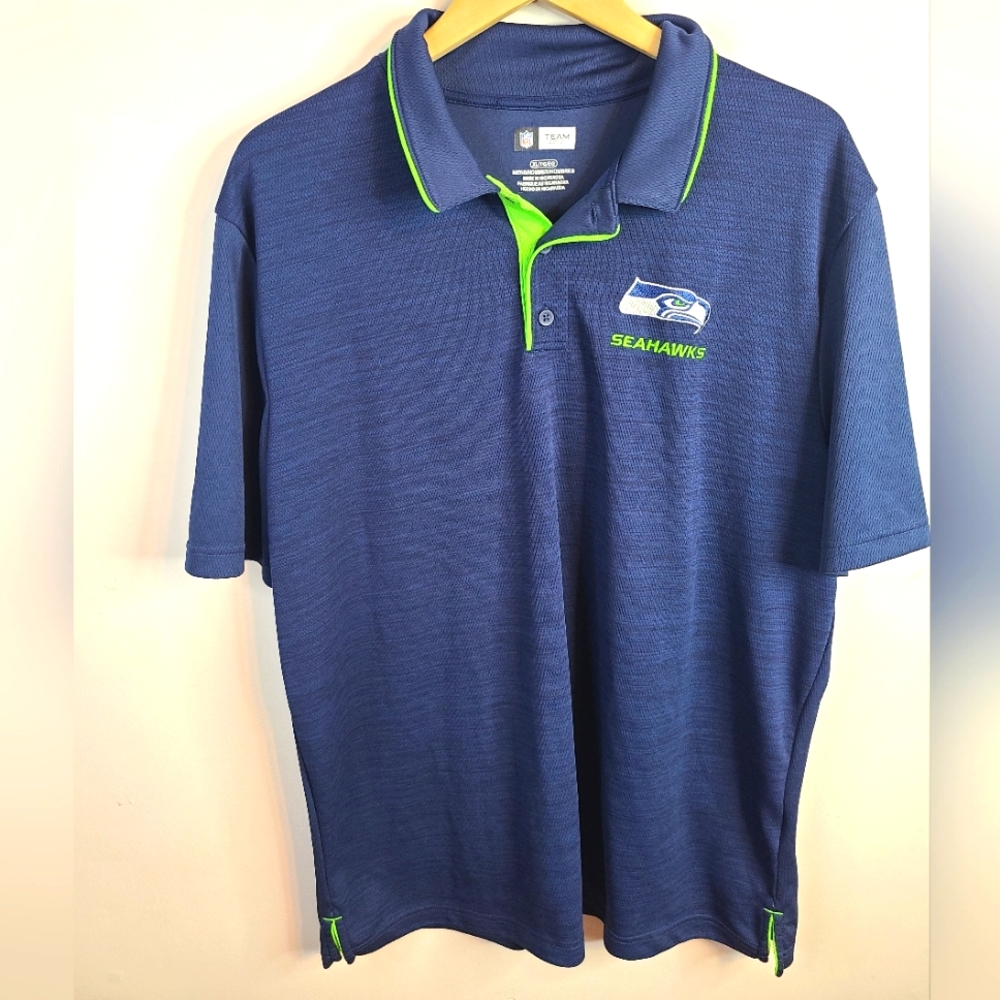 NFL Seattle Seahawks Polo Shirt - SIZE XL - Blue Green Football Lightweight